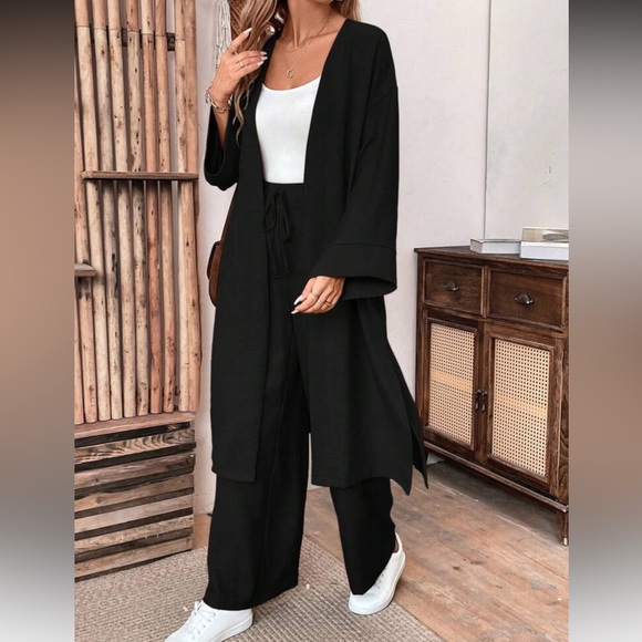 Elegant Navy Blue Women's Pants & Kimono Set - Picture 5 of 16